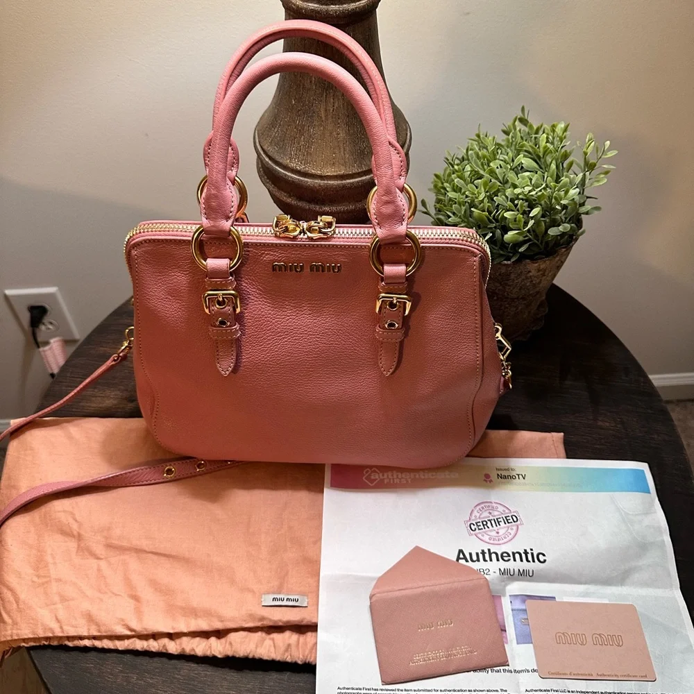 Miu Miu Rose Leather Satchel with Gold Accents - Picture 2 of 15